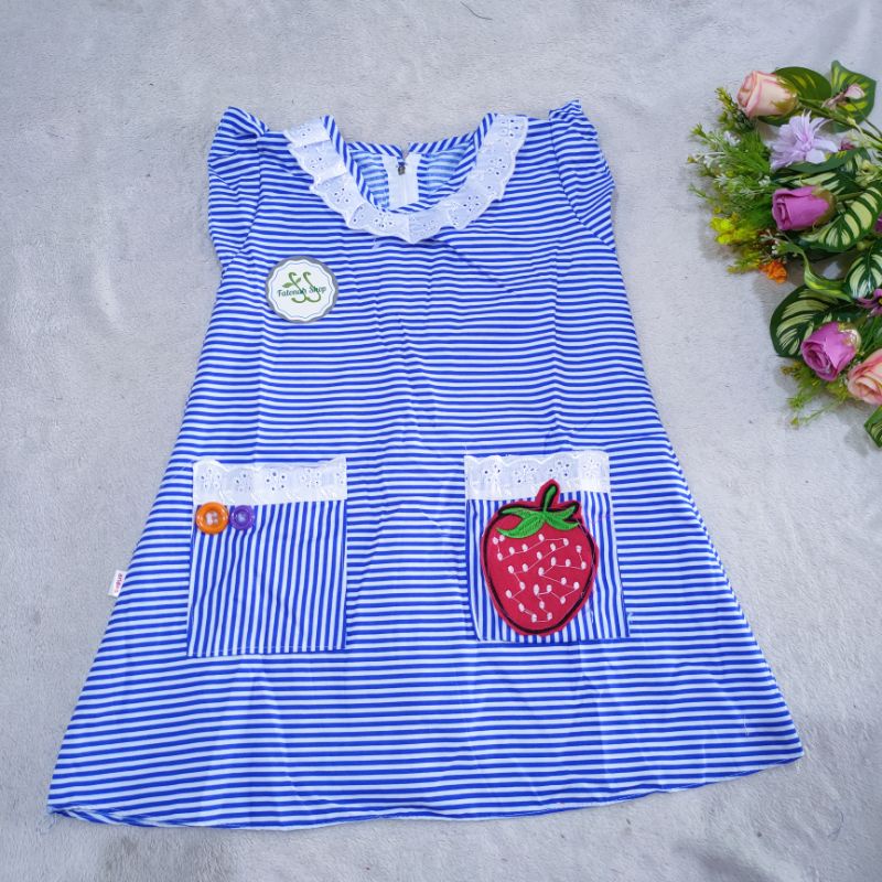 Dress anak 2 3 Tahun Strawbery strip murah perempuan anak wanita saku dua lucu dress perempuan anak murah berrystrip  (Dress beryStrip)