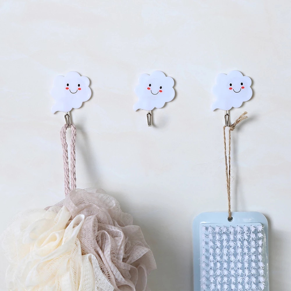 3Pcs/set Home Creative Cartoon Smiling Cloud Shape Self Adhesive Wall Hanging Storage Hooks