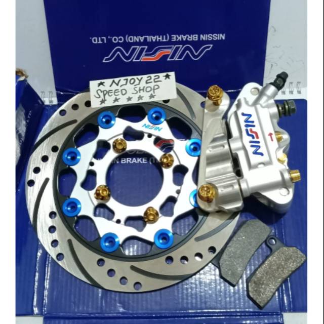 PAKET REM DEPAN MONOBLOK NISSIN 4PISTON KIRI PLUS CAKRAM BREKET HONDA BEAT-SCOPY-VARIO110-125-150 lm