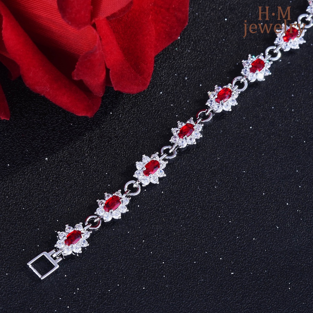 Gelang Tangan Rantai Aksen Burung Merpati + Ruby Diana Untuk Perhiasan Wanita