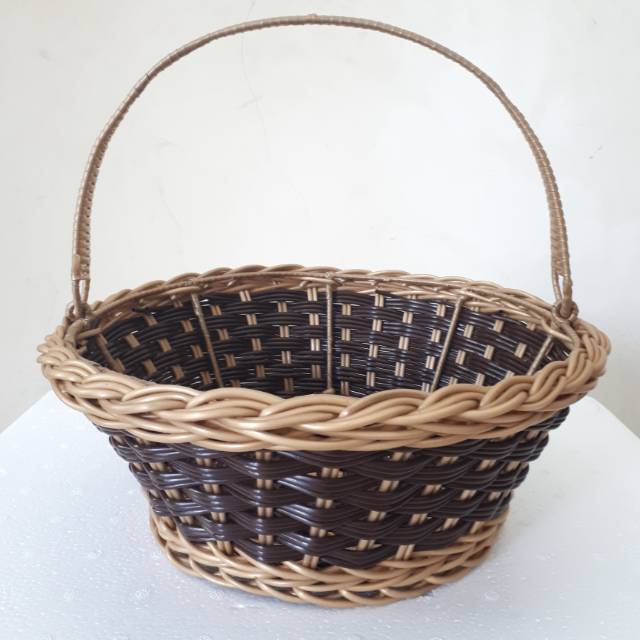 Keranjang Buah Bulat Anyam Plastik (Sedotan)