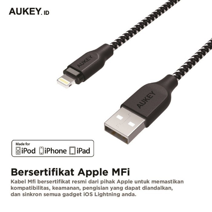 Aukey Kabel Charger USB Type A to Lightning PD MFI 2M Nylon - CB-AL2