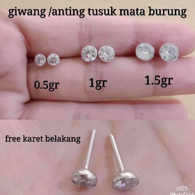 Giwang/Anting Tusuk Mata Satu Perak S925 Lapis Mas Putih