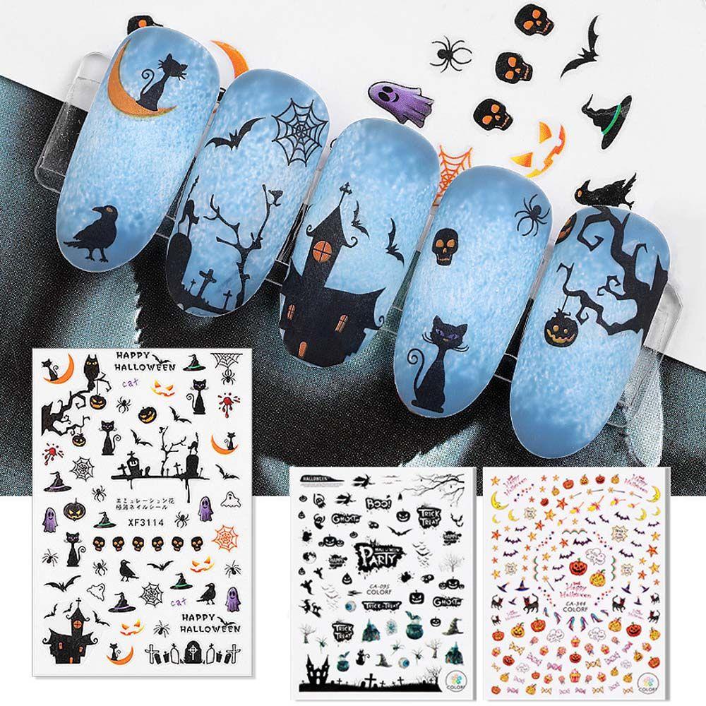 AUGUSTINA Agustina Dekorasi Nail Art Spider 1lembar Manicure Aksesoris Halloween Series Skeleton DIY Nail Decals