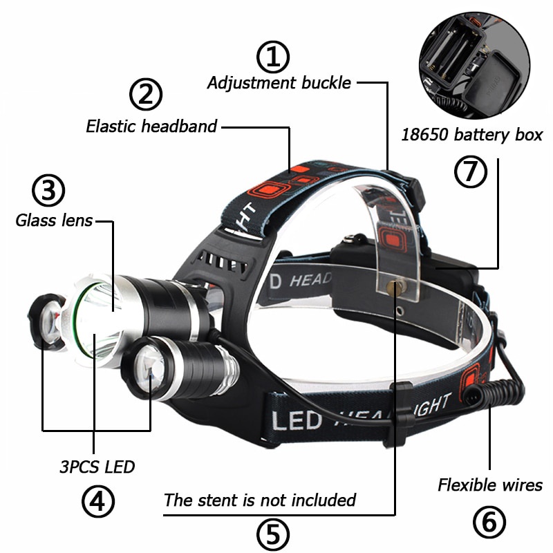 [100% ORIGINAL] SENTER KEPALA LED CREE XM-L TaffLED Power Headlamp 3 LED 5000 Lumens Cree XM-L - T6 HD-LD senter outdoor 3 Lampu Senter Kepala Headlamp 3 LED / 12000k LED Headlamp 3 Lamp Beads Flashlight Torch Rechargeable 18650 Battery Waterproof 4 Mode