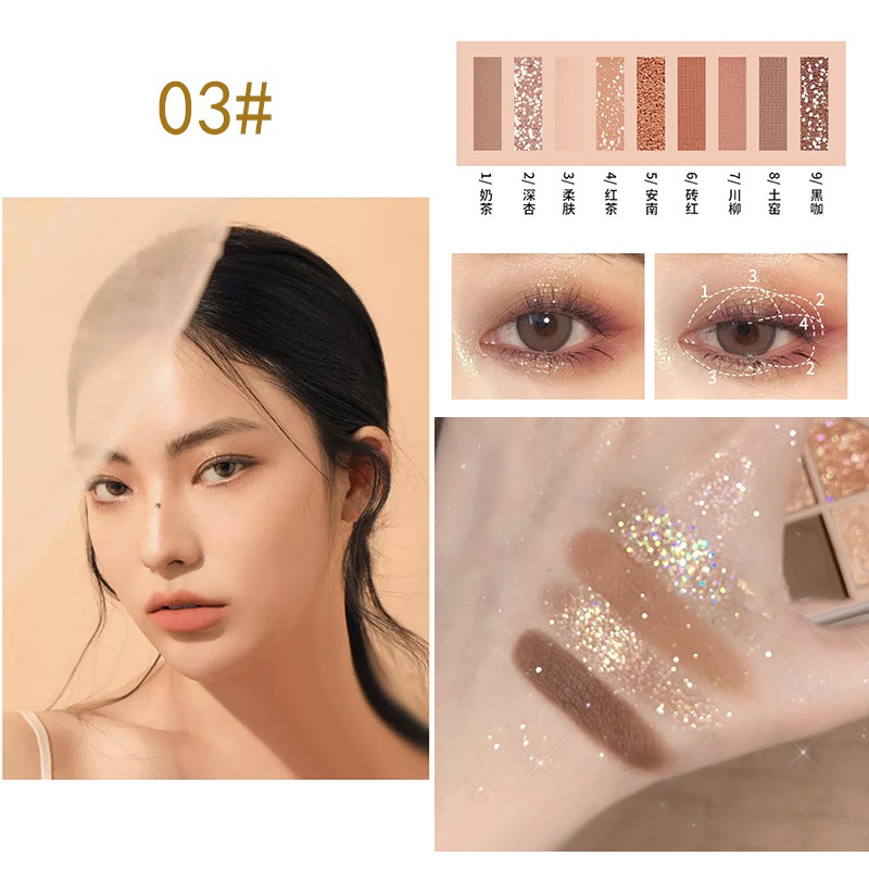 (COD)Geometric 9 color earth mermaid color pumpkin grapefruit matte pearl eye shadow import murah