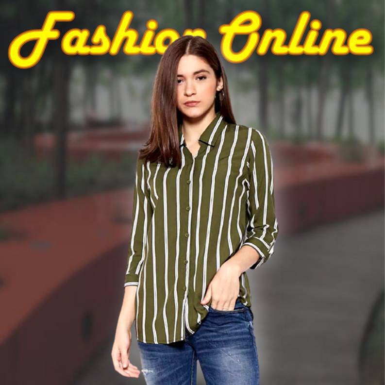 Pakaian Wanita Atasan Ako Jeans Green Stripe 14-4487