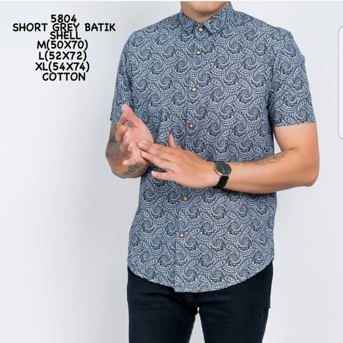 Kemeja Batik Pria Pendek Grey Shell Best Quality