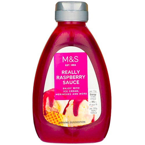

Marks & Spencer Really Raspberry Sauce Ice Cream Sweet Berry Dessert Pancake Waffle Croffle Breakfast Food Syrup Yum Sirup Roti Kue Es Krim Desserts