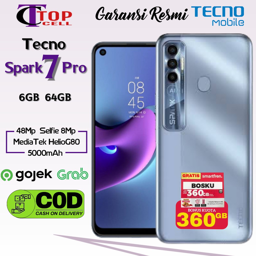 Tecno Spark 7 Pro Ram 6GB+64GB Garansi Resmi  1 Tahun