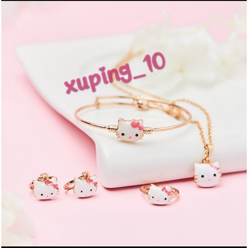 Set Perhiasan Anak Hello Kitty Titanium Set Kalung Anak Hello Kitty Set Gelang Anak Lucu