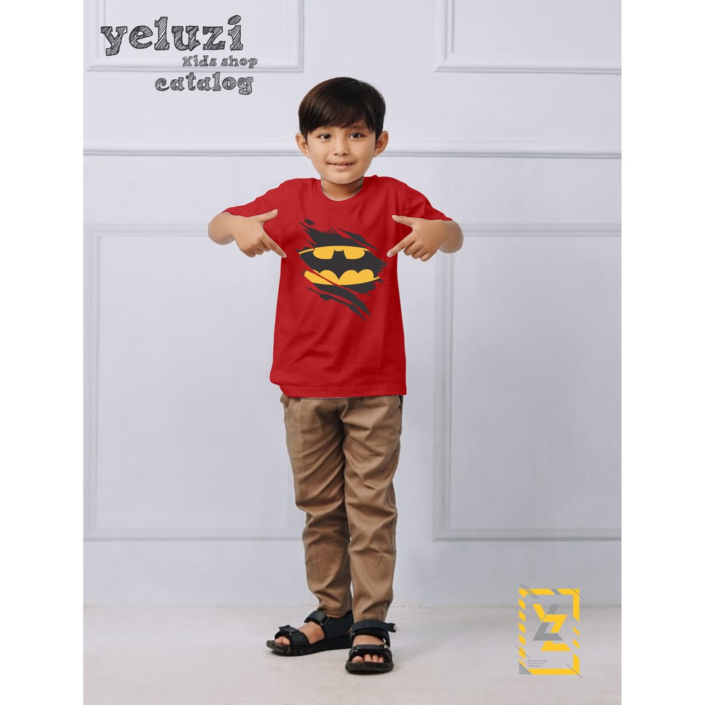 Kaos anak oblong karakter Batman merah yeluzi