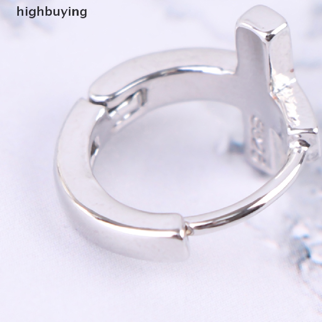 Hbid Anting Tusuk Sterling Silver 925 Model Salib Warna Hitam Gaya Korea Untuk Pria