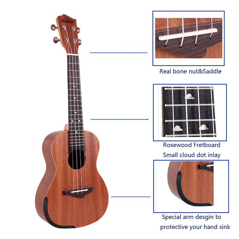 Acouway elektrik Concerto Ukulele/gitar mini Equiped 3 Bands EQ with built in Tuner function &amp; bag&amp; cable line