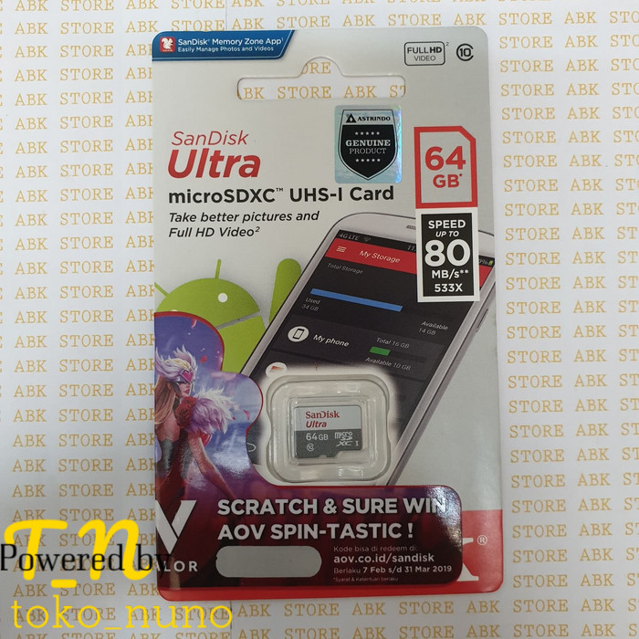 Memory Card Mmc Sandisk Ultra 64gb Speed 80mbps Original