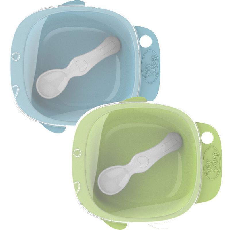 B356 Baby Safe Meal Bowl with transparant lid + spoon / Babysafe Mangkok Bayi B356B B356G