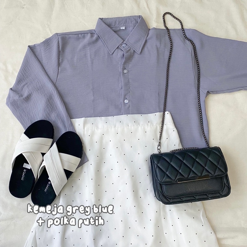 ONESET KEMEJA CRINKLE + ROK POLKADOT FLOWY POLKA SKIRT-1