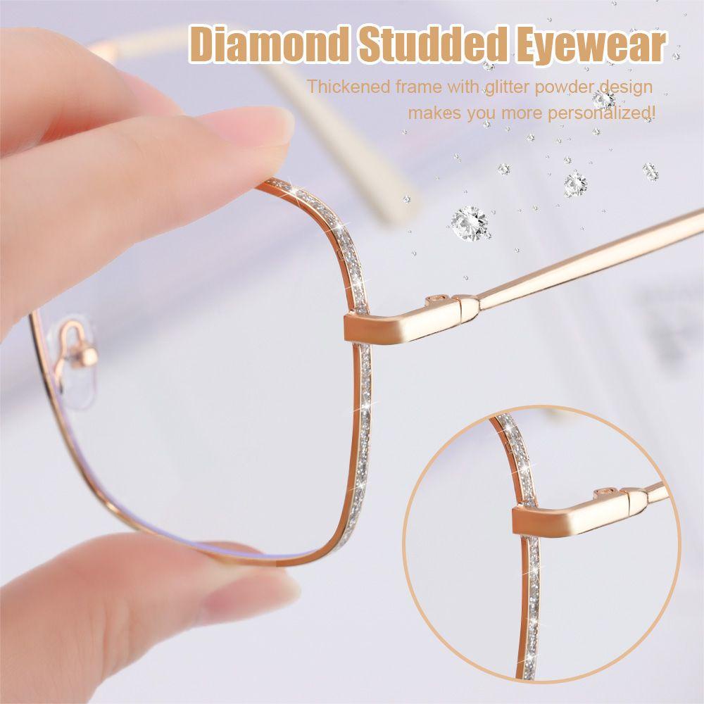 R-flower Vintage Square Kacamata Unisex Wanita Fashion Perlindungan Radiasi Berlian Studded Eyewear