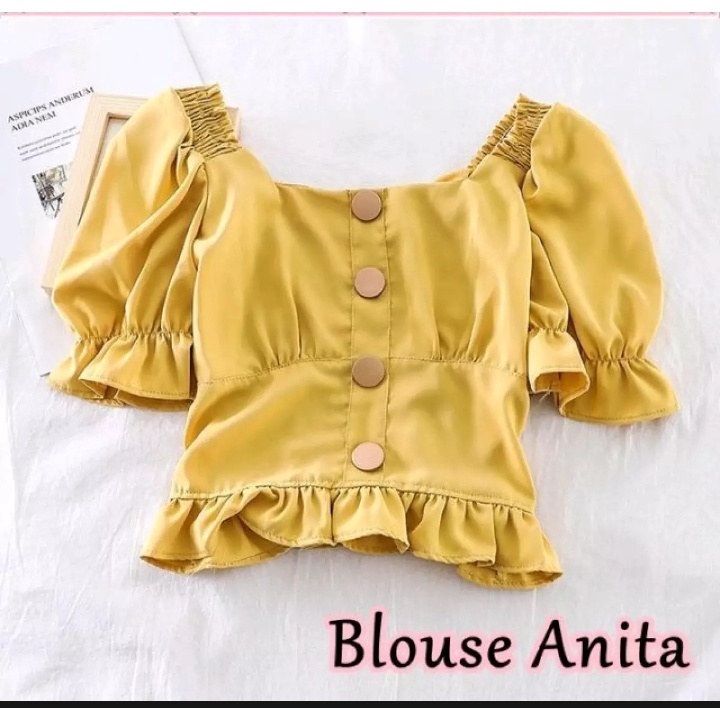 Blouse Wanita Anita Atasan Style Korea Bahan Moscrepe Size XL-Kuning