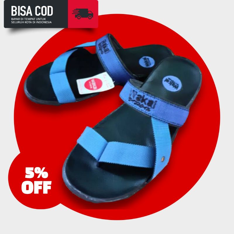 Sendal sandal jepit wakai warna hitam tali biru