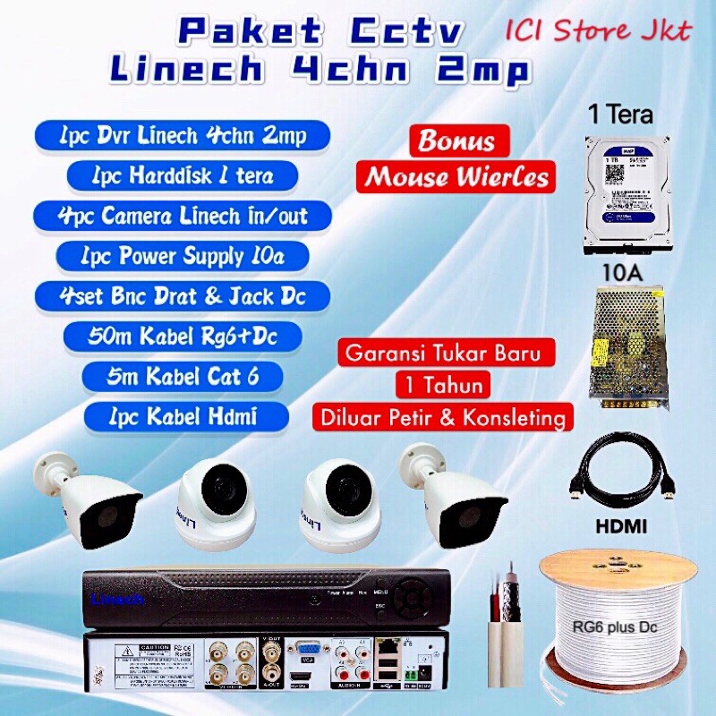 Paket Cctv 4 kamera linech 2mp