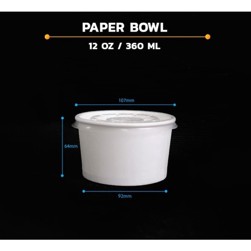 

Paper Bowl 360ml Polos Murah + TUTUP isi 50 pcs / Mangkok Kertas 12oz