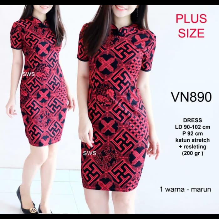 Dress imlek 890 Dress Pesta Batik Imlek Sepan Kantor Wanita Modern Jumbo Murah