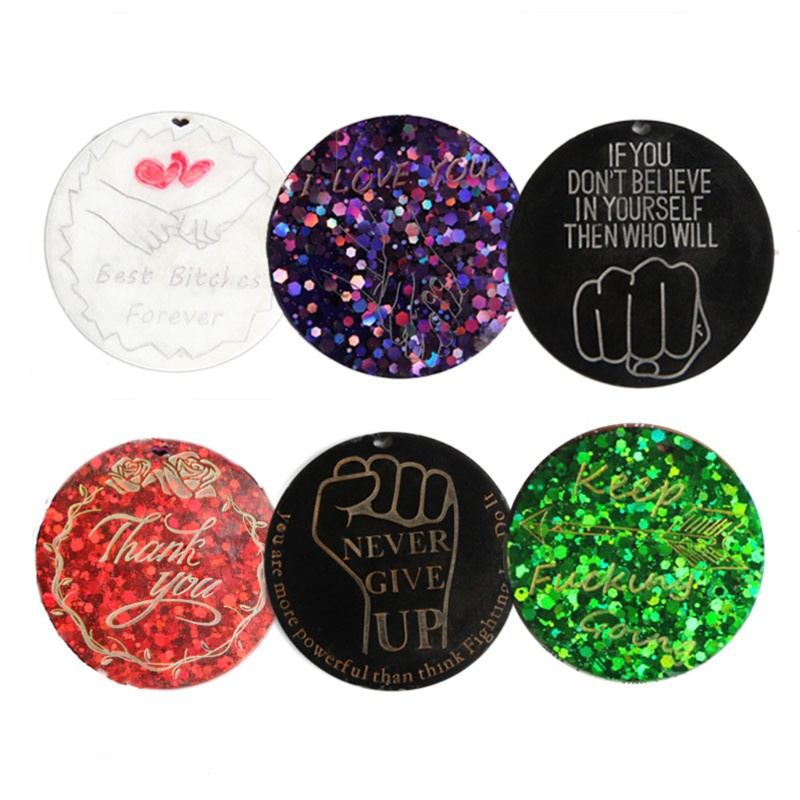 Glitter Motivational Keychain Resin Mold Round Inspirational Words Charms Keyring Resin Mold Jewelry Crafts