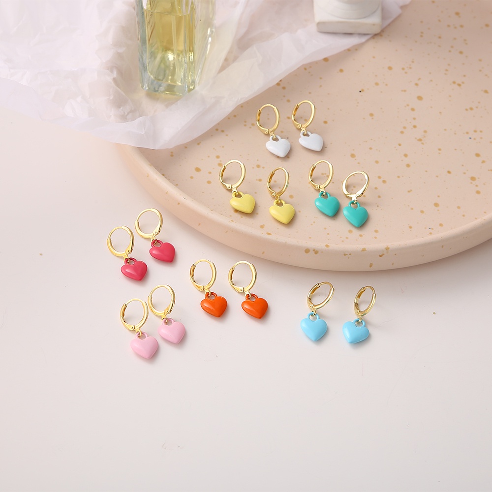 IFYOU Anting Stud Hias Liontin Hati Macaron Warna-Warni Untuk Wanita