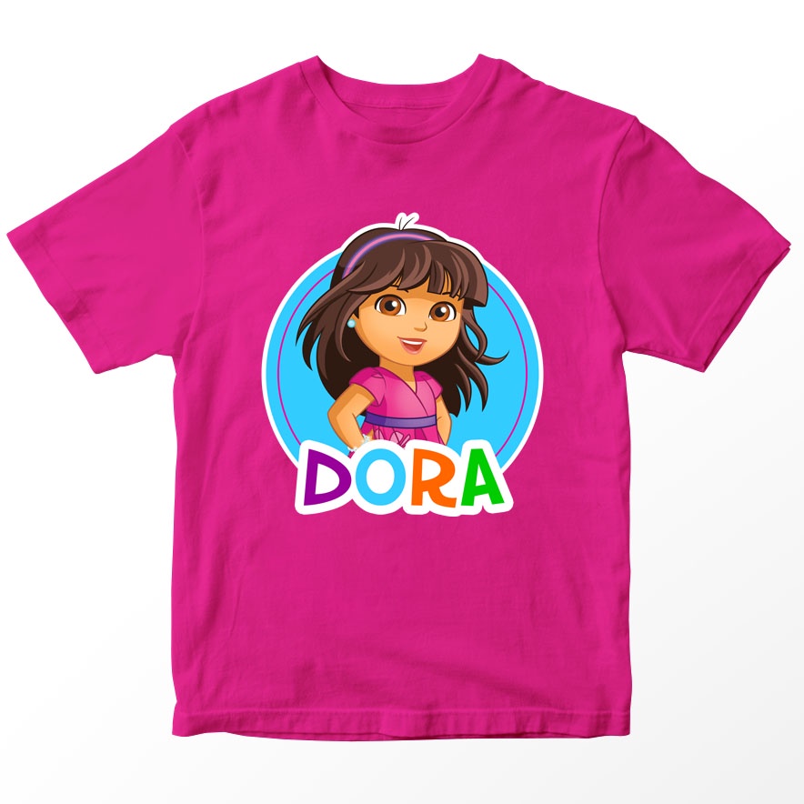 Kaos Dora and Friends Anak Dora, Warna Pink Fushia Umur 1-10 Tahun