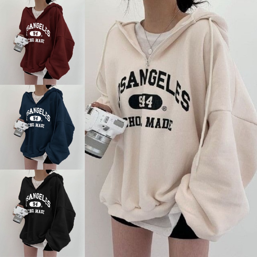 HOODIE SWEATER WANITA / LOS ANGELES HOODIE OVERSIZE WANITA SIZE L-XXL / SWEATER HOODIE OVERSIZE