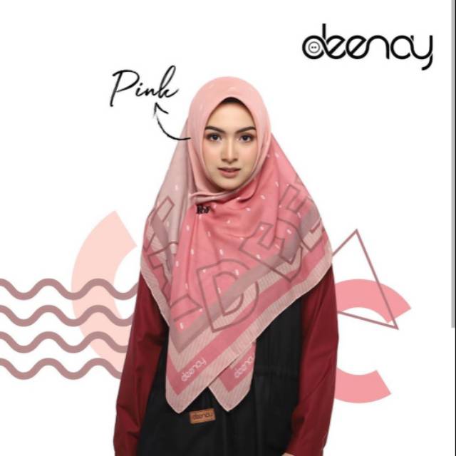 KERUDUNG JILBAB SEGIEMPAT DEENAY VOAL PRINTED SCARF - MONOGRAM SERIES PINK