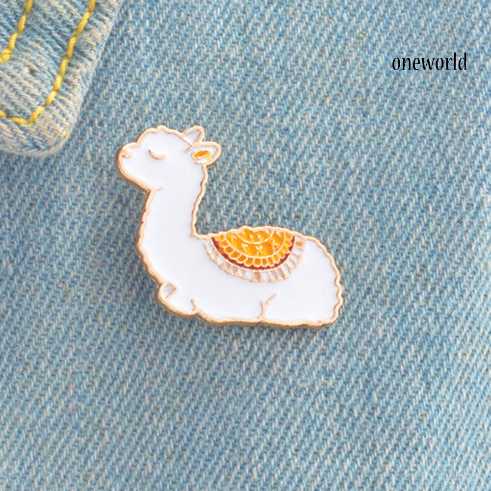 OW@ Cartoon Animal Alpaca Enamel Collar Shirt Pin Badge Brooch Jewelry for Women