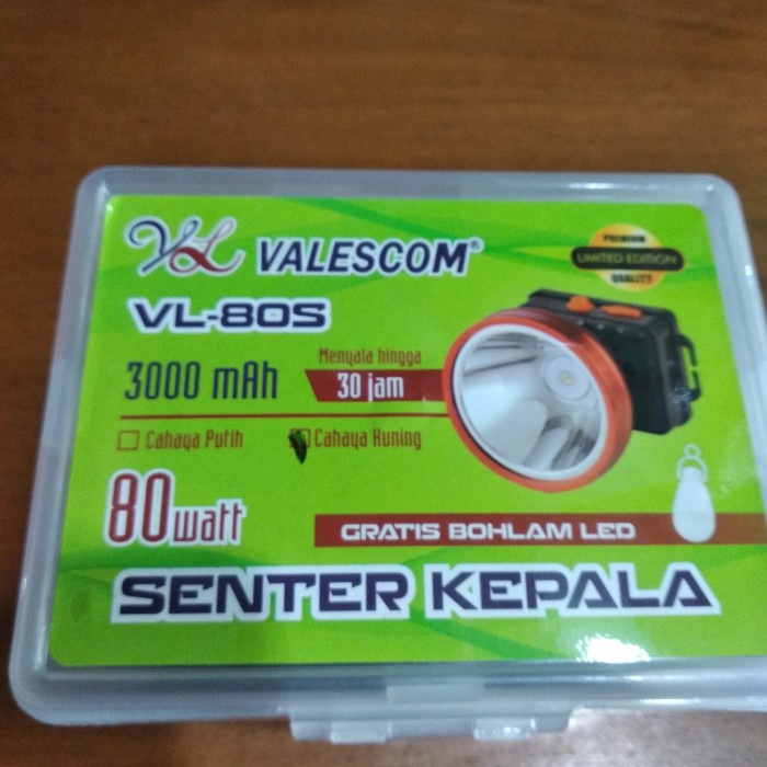 Senter Kepala 80 Watt Cahaya Putih/ KUNING valescom VL-80s BONUS BOHLAM 7 WAT