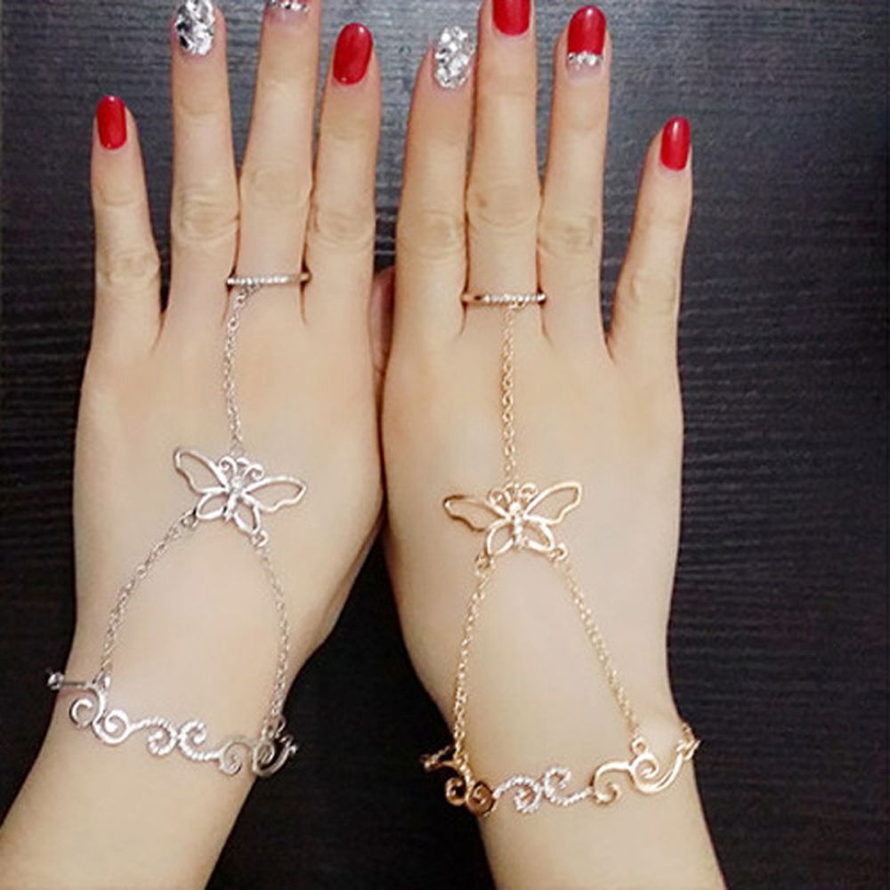 Mxbeauty Gelang Cincin Rantai Harness Desain Kupu-Kupu Aksen Kristal Warna-Warni Untuk Wanita