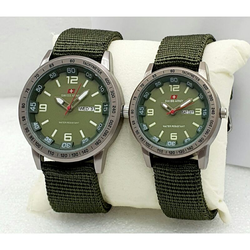 Jam Tangan Couple Swiss Kanvas Army Hari Tanggal Aktif Termurah / Jam Tangan Pria Wanita Analog Sa T