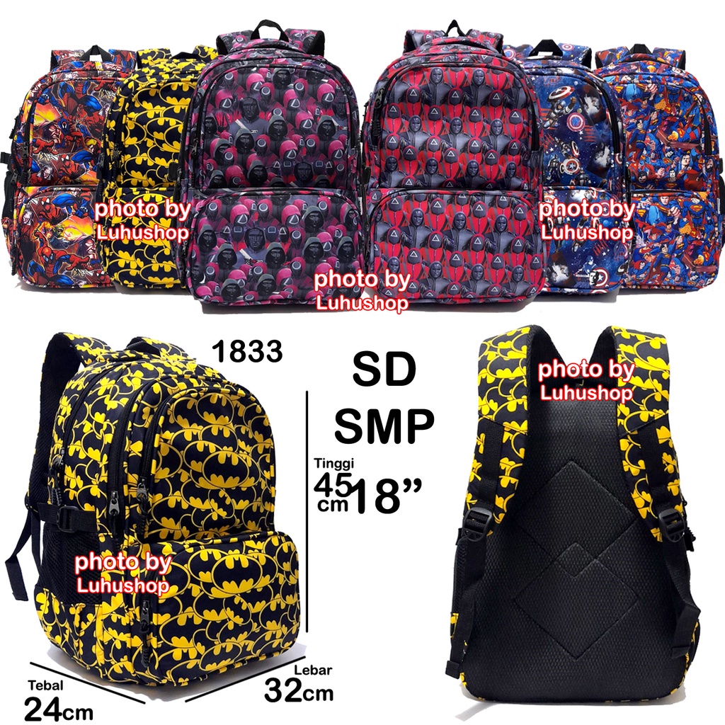 Tas Import SD Remaja Ransel Tas Anak Perempuan Tas Anak Laki Laki Ransel 18in Jumbo SQUID Game SUPERHERO Kapten Batmen Spidermen SUPERMen