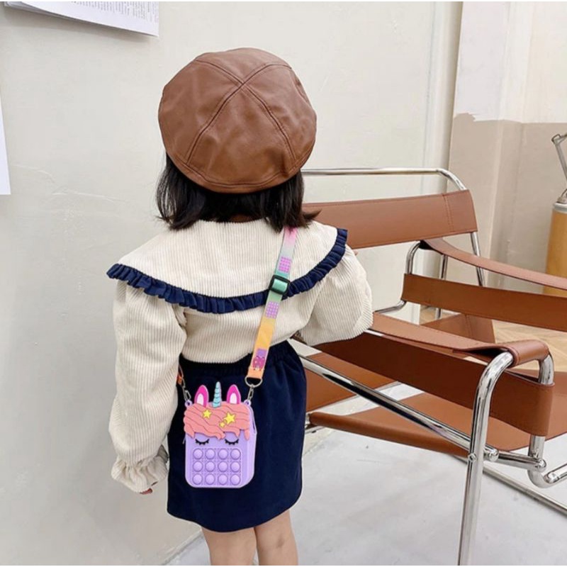 Tas Slempang Anak Sling Bag Pop It Mini Dompet Popit Rainbow Unicorn