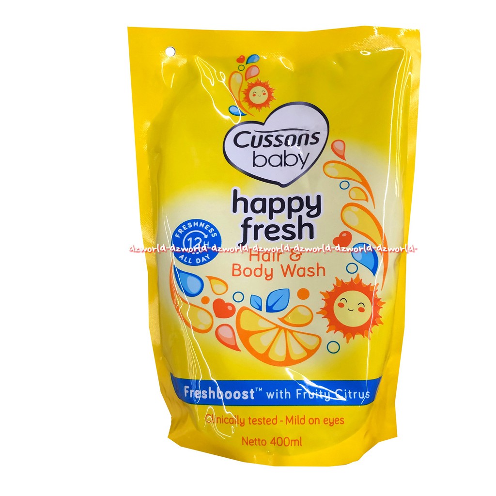 Cusson Baby Bath Anti Bacterial Wash Pouch 400ml Happy Fresh Hair&amp;Body wash