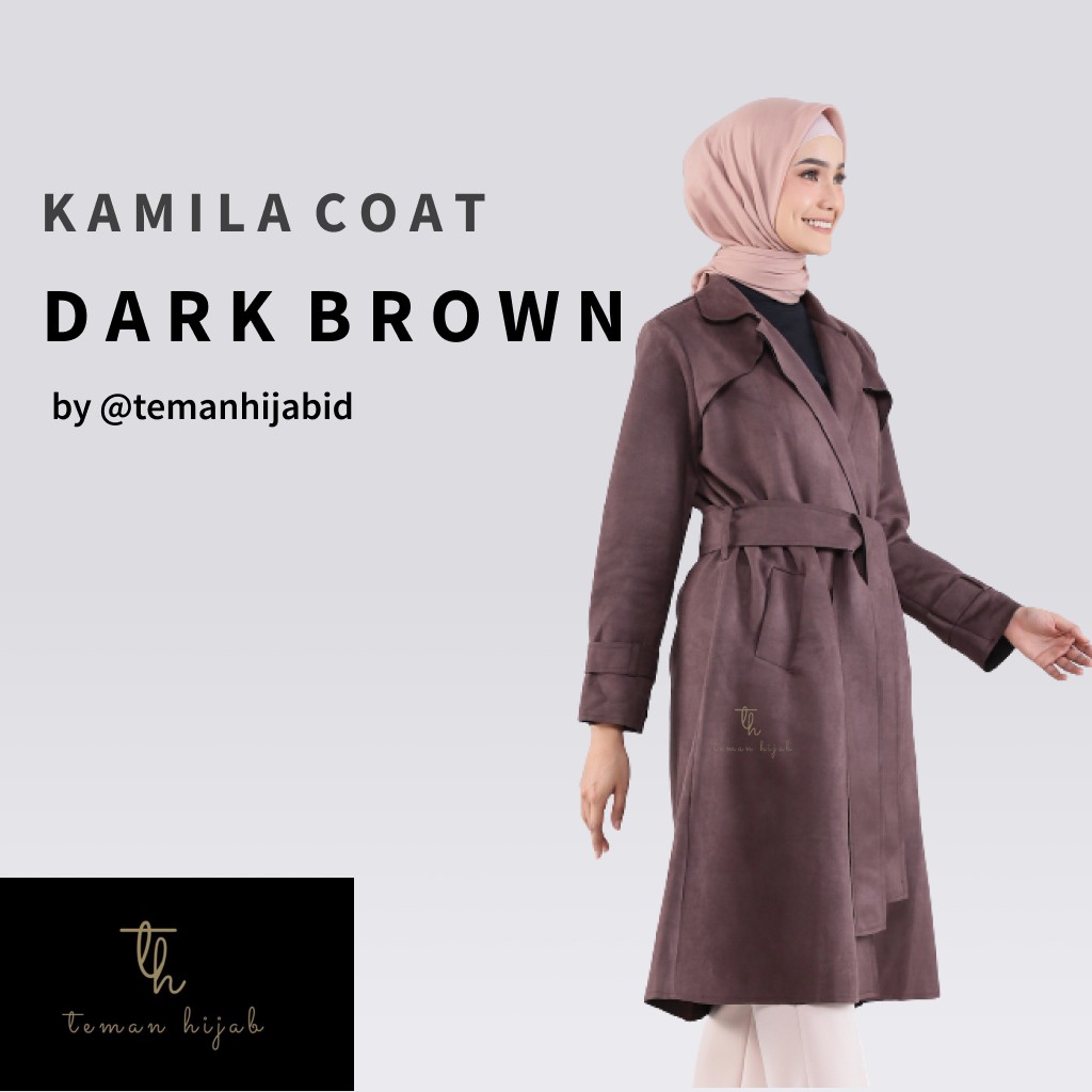 OUTER WANITA|COAT KOREA|JAKET SUEDE|KAMILA COAT DARK BROWN|TEMAN HIJAB ID