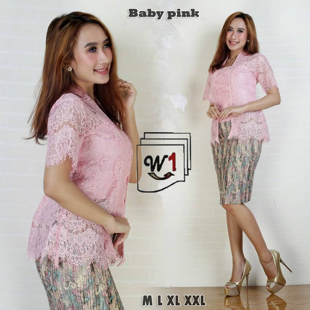 Kebaya Modern Brukat Kutu Baru / Kutubaru Pendek Baby Pink