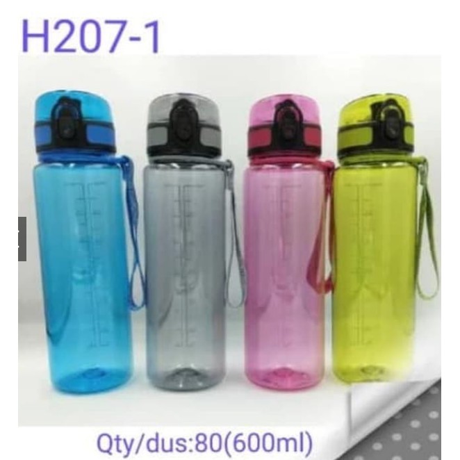 H207-1 [BENING] Botol Minum Sport Kancing Clip On 600ml Tumbler Air Polos +Tali