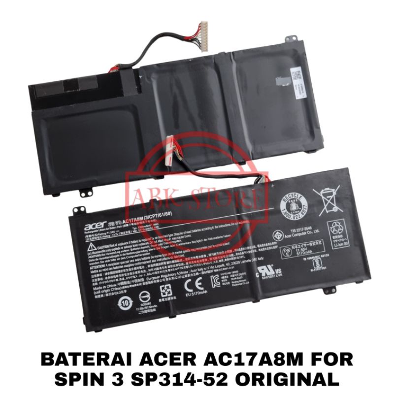 BATERAI BATTERY ACER SPIN 3 SP314-52 AC17A8M ORIGINAL