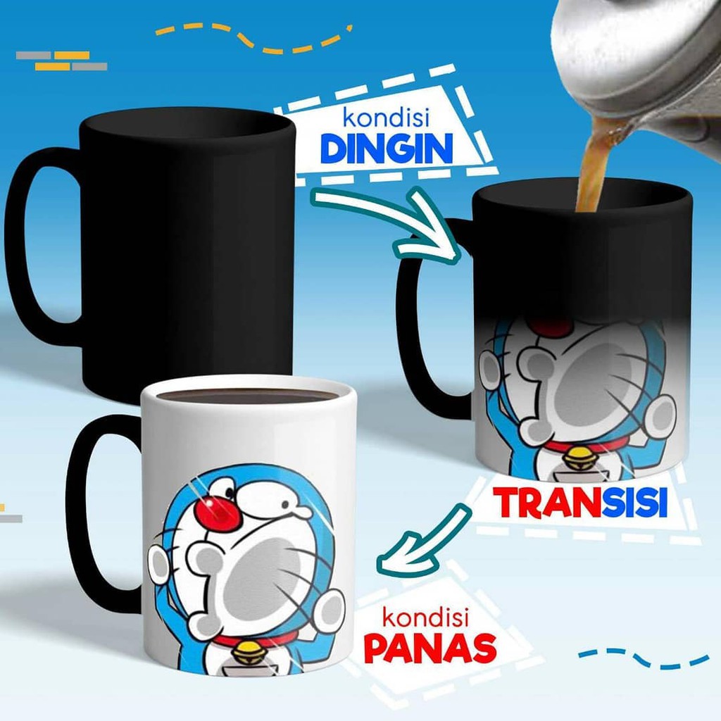 Mug Bunglon Custom Gelas Cangkir Mug Ajaib Mug Bunglon Magic Berubah Warna Motif Design Bebas SNI
