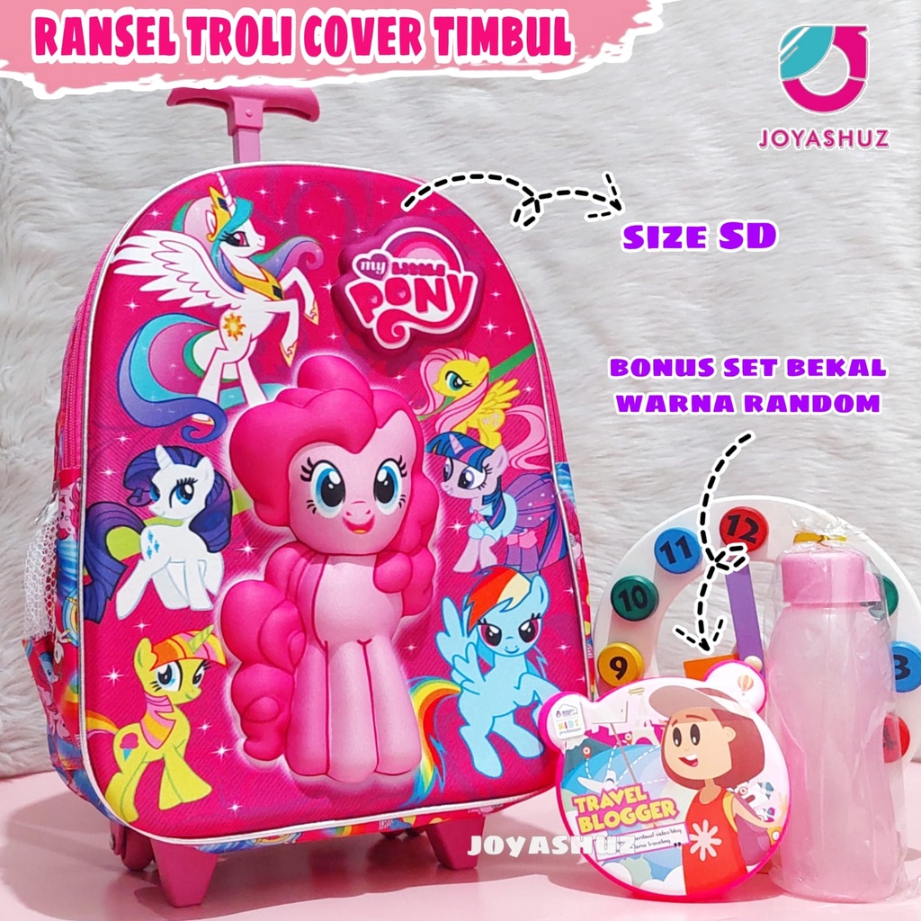 Tas Troli Anak Perempuan Karakter Pony - Tas Dorong Anak TK - Tas Anak Perempuan 3D - Joyashuz