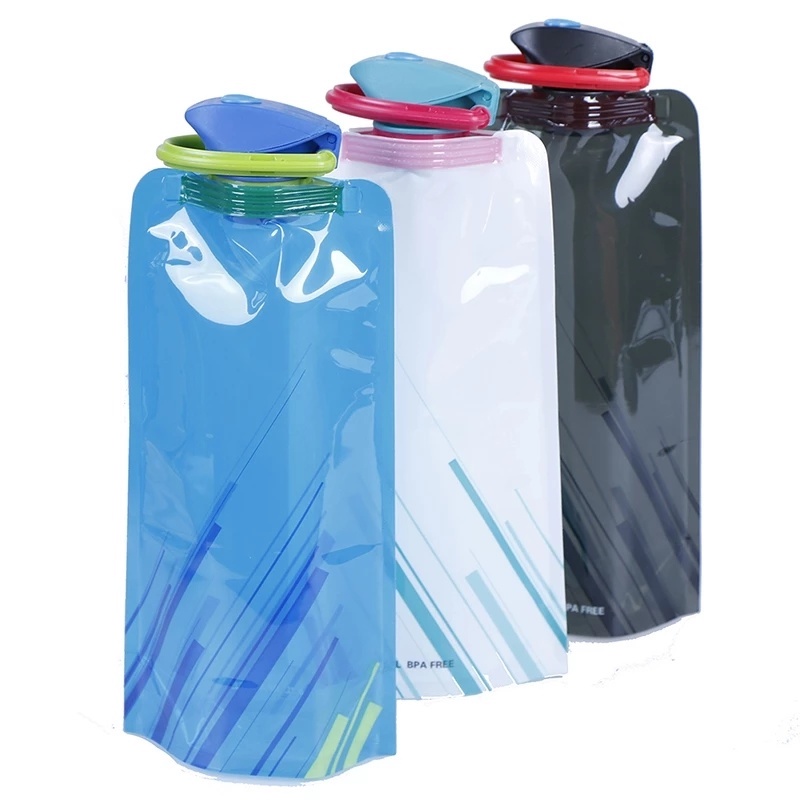 1 Pc Tas Air Lipat Portabel Ukuran 700ML Dapat Digunakan Kembali Dengan Kait Untuk Hiking Camping Outdoor