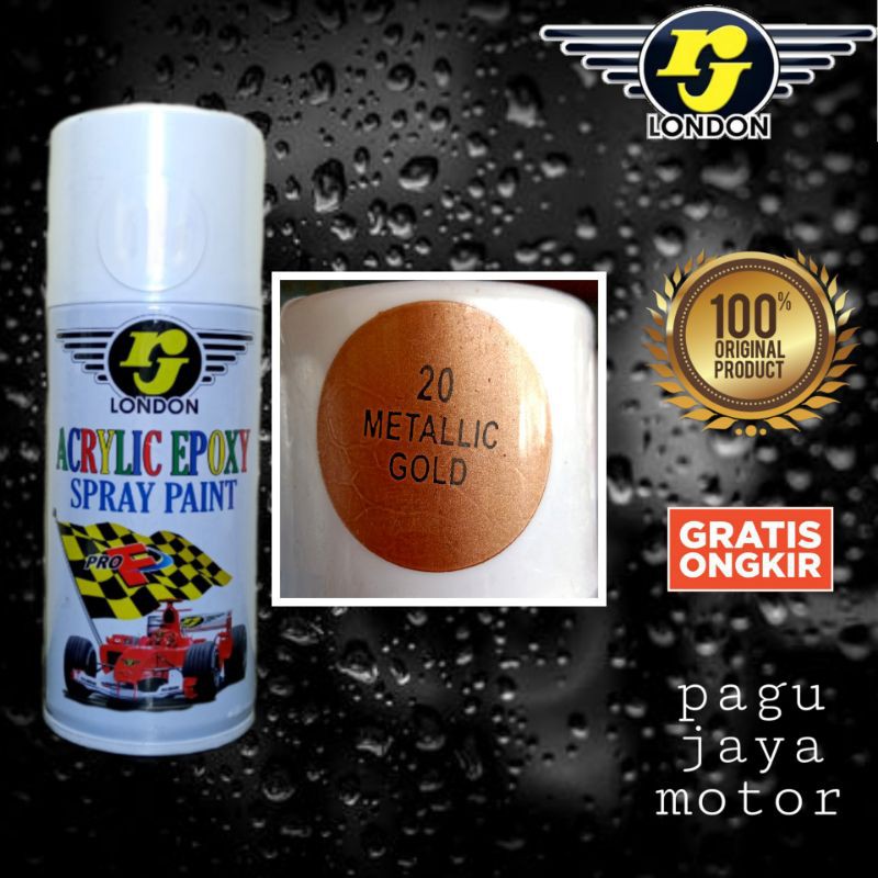 Pilok pilox 150cc metallic gold emas metalik cat semprot rj london spray paint untuk motor mobil velg helm kayu besi plastik