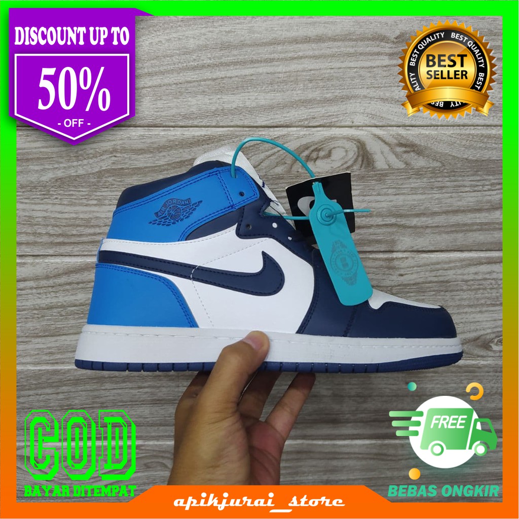 SEPATU PRIA AIR JORDAN 1 MID OBSIDIAN BLUE TERMURAH KWALITAS IMPORT