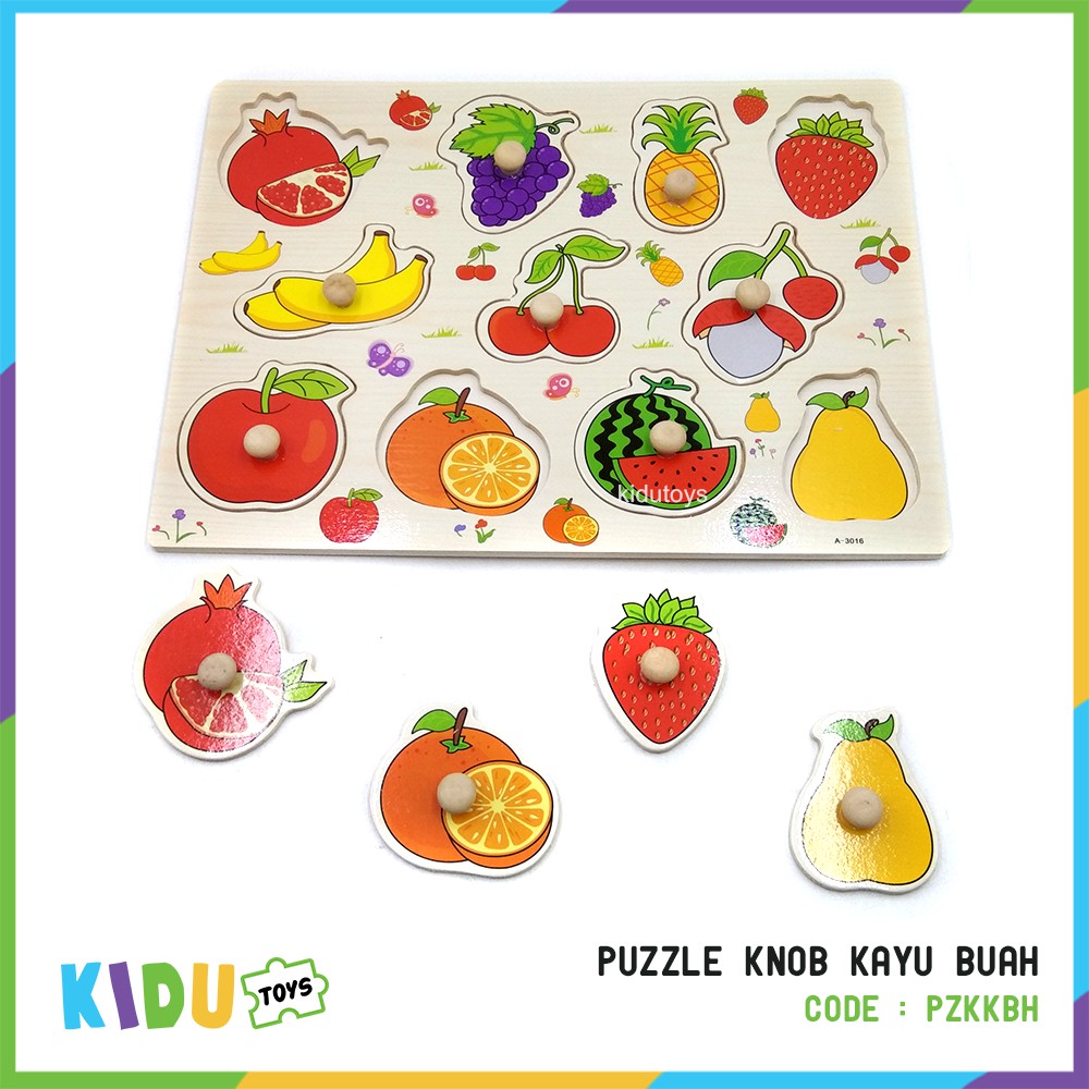 Mainan Puzzle Kayu Anak Puzzle Knob Kayu Buah Kidu Toys