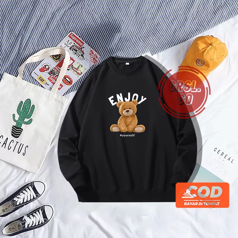 Sweater Hoodie Crewneck Pull Over Teddy Bear Enjoy your Life Kualitas Distro Murah Tebal Nyaman Dipakai // SWITER HODIE CREWNECK PRIA WANITA BISA COD